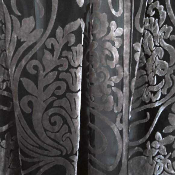 Shanak Silk Velvet Scarf Wrap Shawl Taupe & Black Fringed Brocade Burnout EUC - Picture 2 of 5